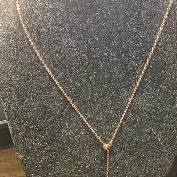 Rose Gold Pearl Dangle Necklace - Picture 2 of 6